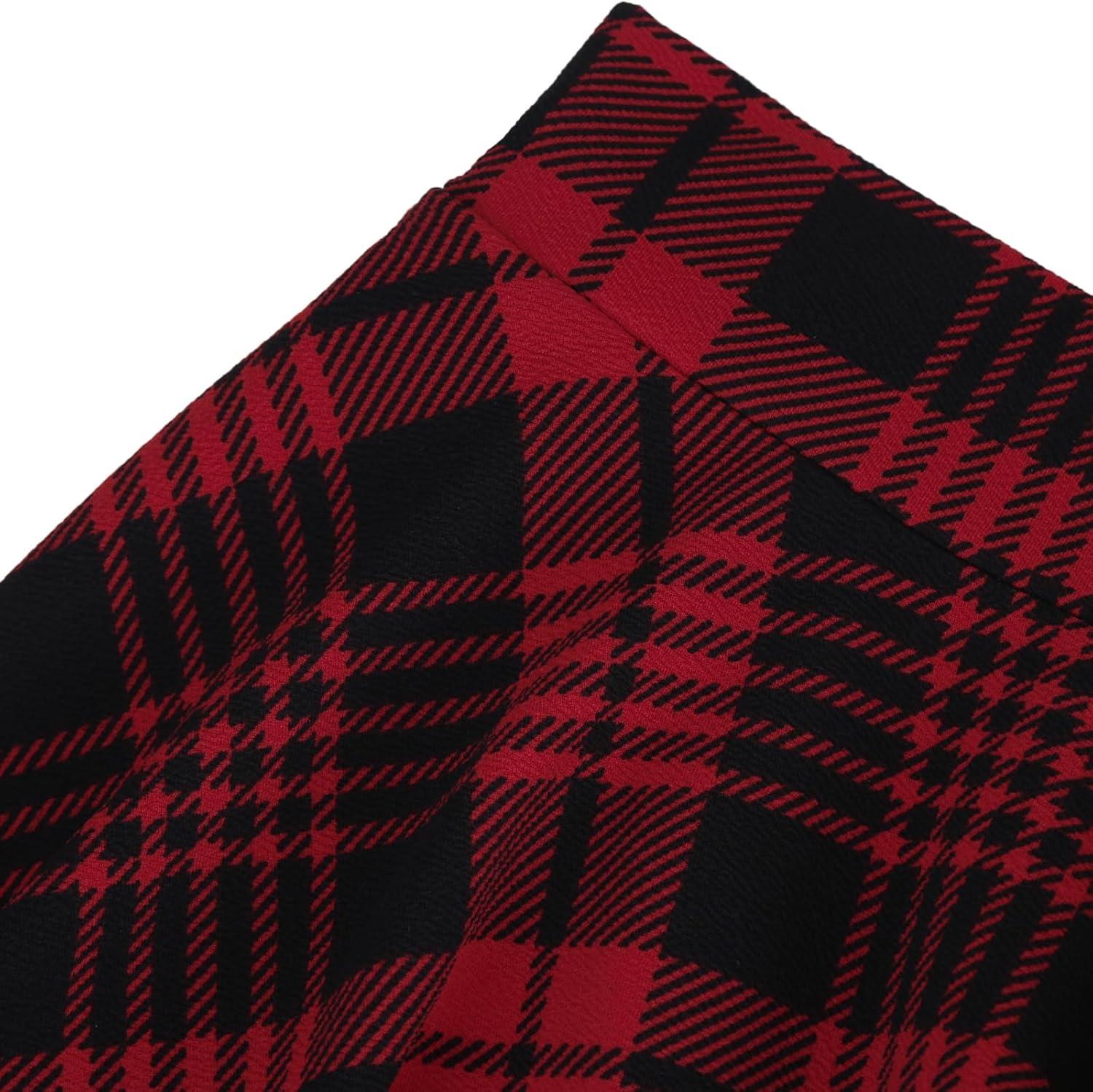 image:imageDJT Womens Flared Mini Skater Skirt with Pockets Versatile High Waist Casual SkirtsRed Plaid