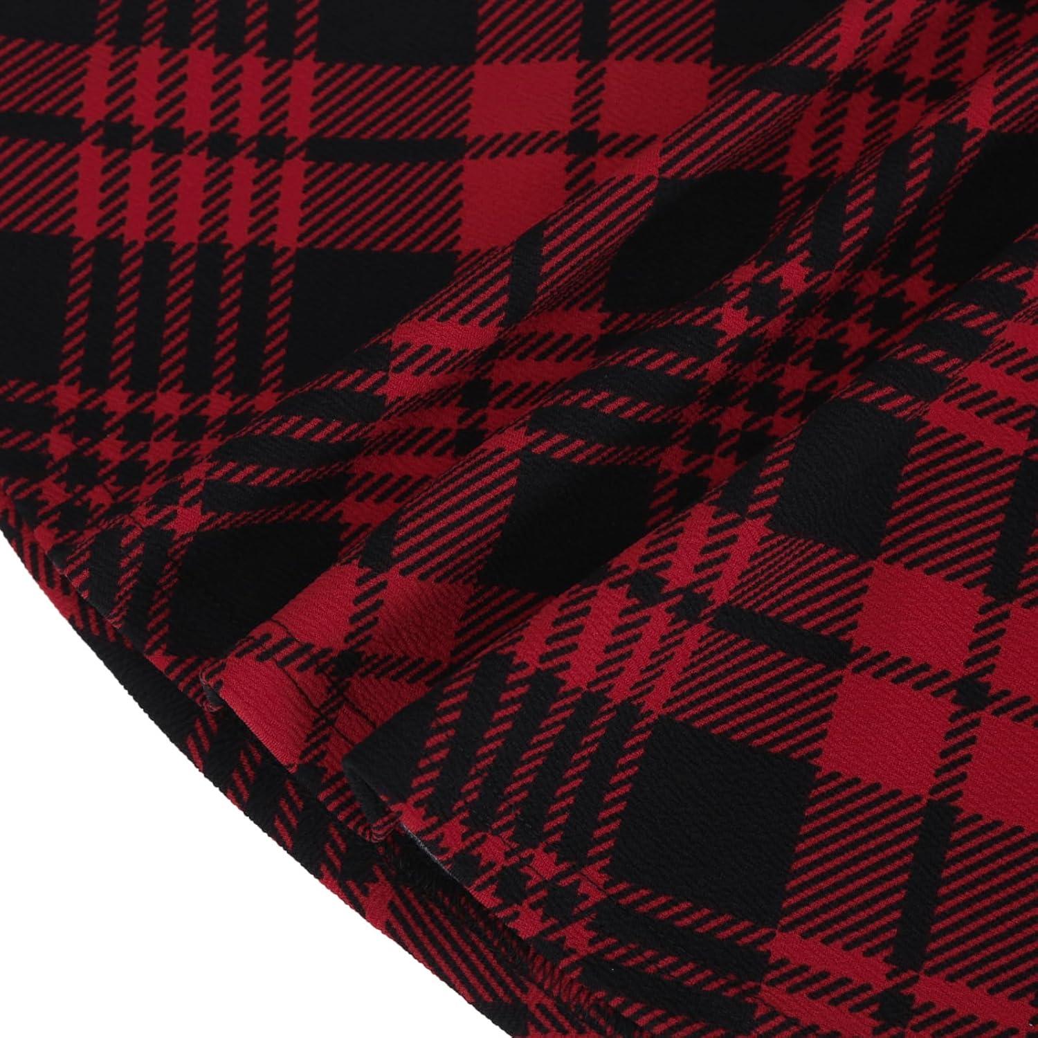 image:imageDJT Womens Flared Mini Skater Skirt with Pockets Versatile High Waist Casual SkirtsRed Plaid