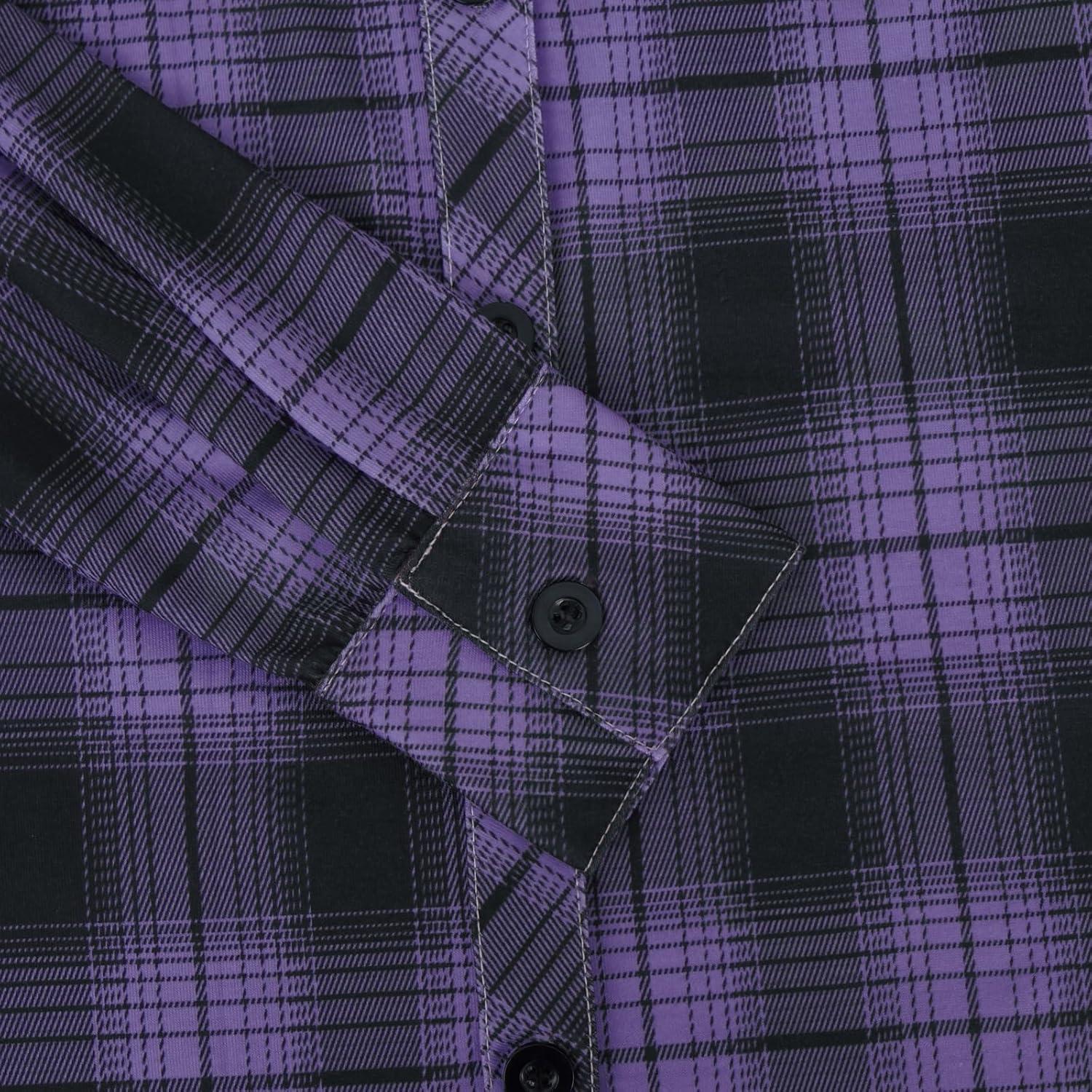 image:imageDJT Womens Soft Stretchy Knit Plaid Shirts Roll Up Long Sleeve Collared Button Down Blouses TopsPurpleblack
