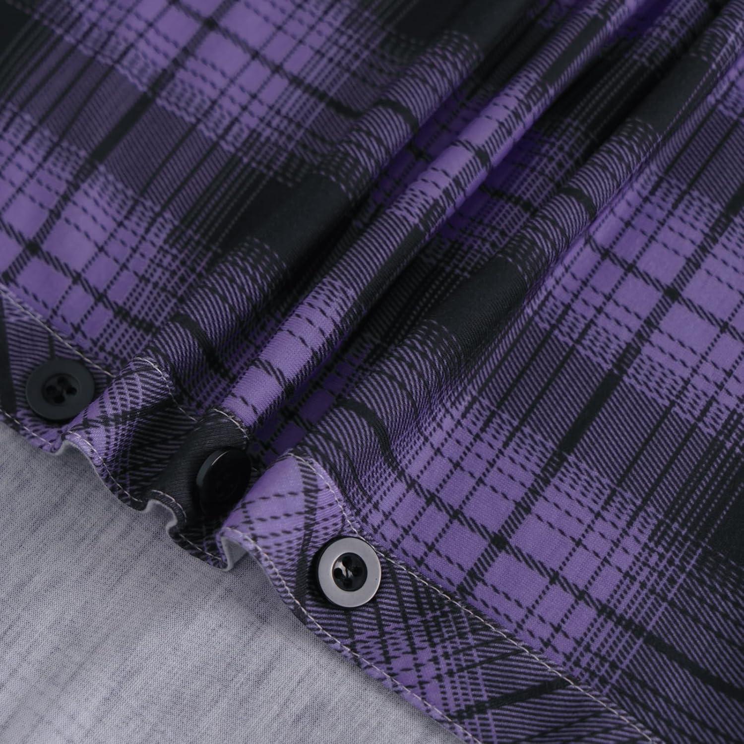image:imageDJT Womens Soft Stretchy Knit Plaid Shirts Roll Up Long Sleeve Collared Button Down Blouses TopsPurpleblack