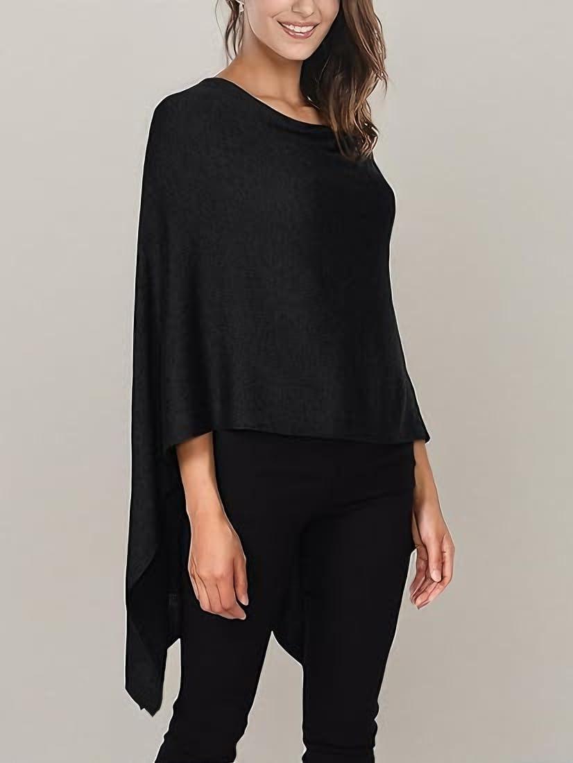 image:imageDJT Womens Solid Knit Short Asymmetric Wrap Poncho TopperBlack