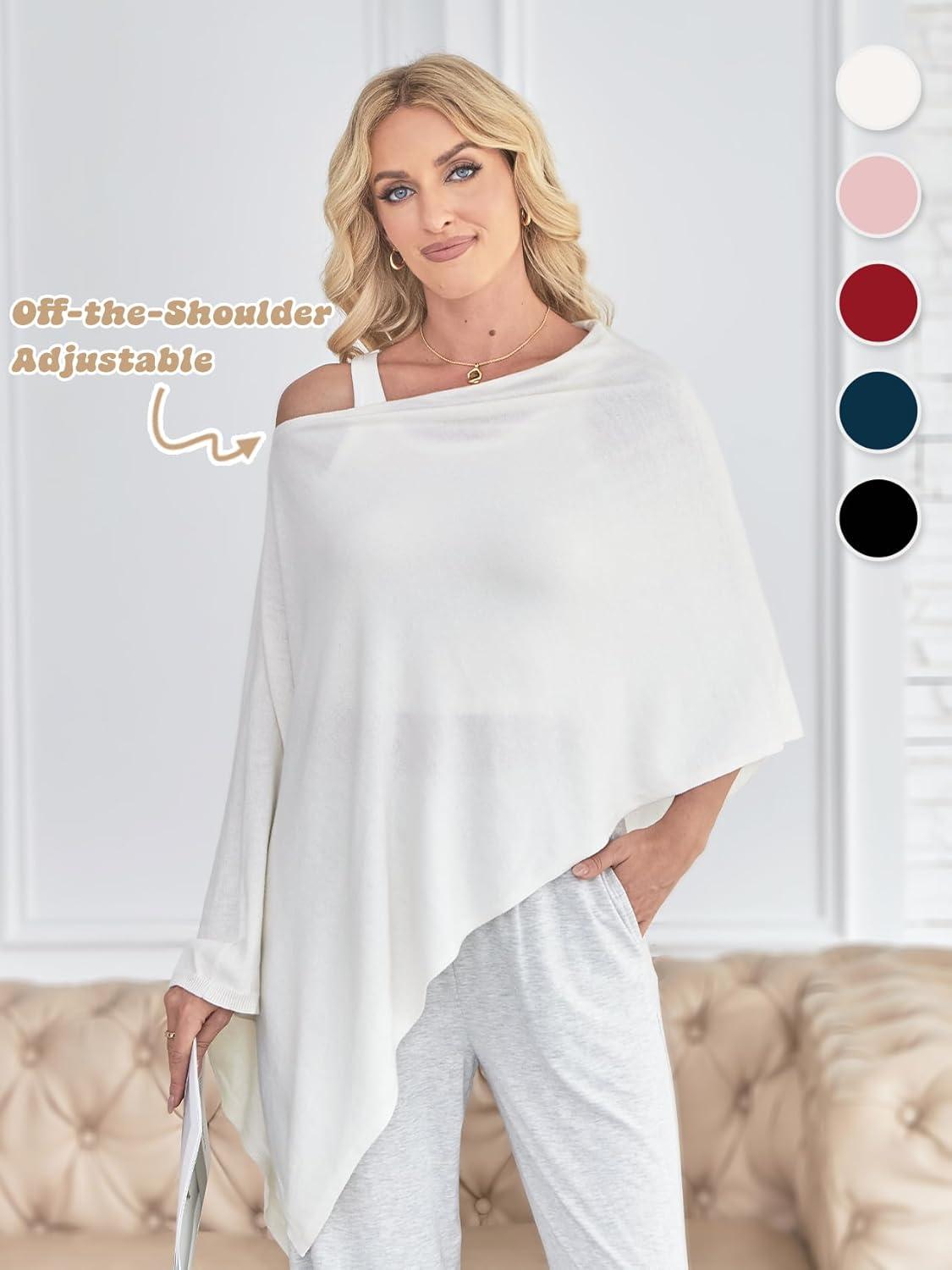 image:imageDJT Womens Solid Knit Short Asymmetric Wrap Poncho TopperRed