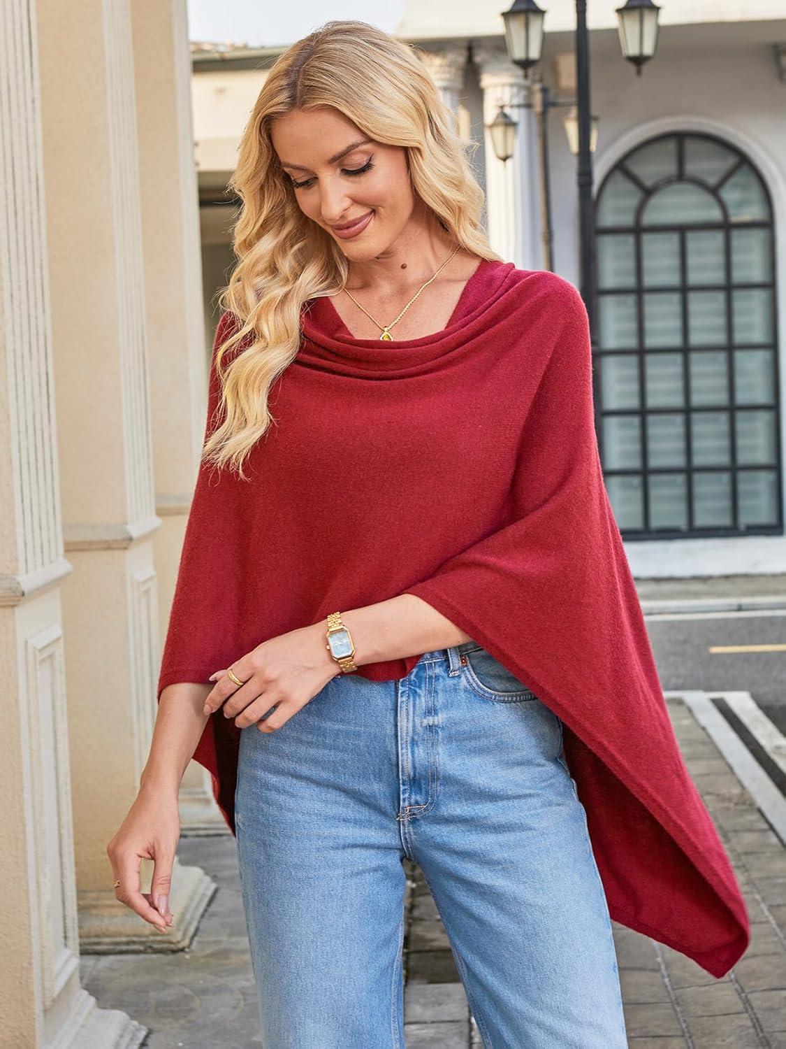 image:imageDJT Womens Solid Knit Short Asymmetric Wrap Poncho TopperRed
