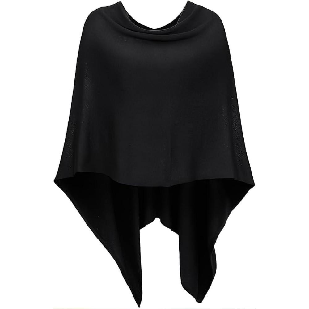 image:imageDJT Womens Solid Knit Short Asymmetric Wrap Poncho TopperBlack