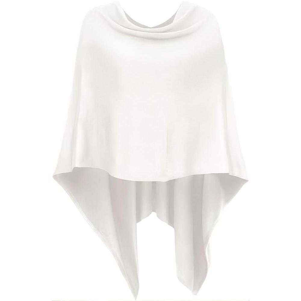 image:imageDJT Womens Solid Knit Short Asymmetric Wrap Poncho TopperOffwhite
