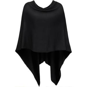 DJT Womens Solid Knit Short Asymmetric Wrap Poncho Topper(Black)