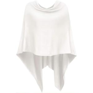DJT Womens Solid Knit Short Asymmetric Wrap Poncho Topper(Off-white)