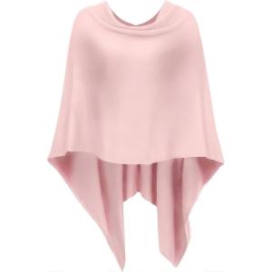 DJT Womens Solid Knit Short Asymmetric Wrap Poncho Topper(Pink)