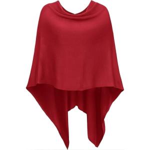 DJT Womens Solid Knit Short Asymmetric Wrap Poncho Topper(Red)