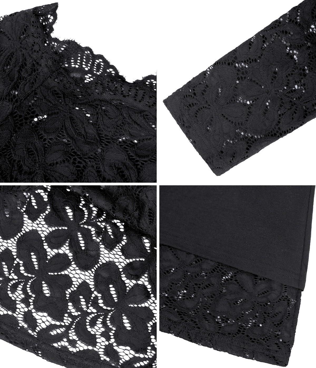 image:imageDJT Womens Lace OffShoulder Floral 78 Long Sleeve Top with Lining Fitted Casual Blouse for Party Wedding NightclubVintage Black