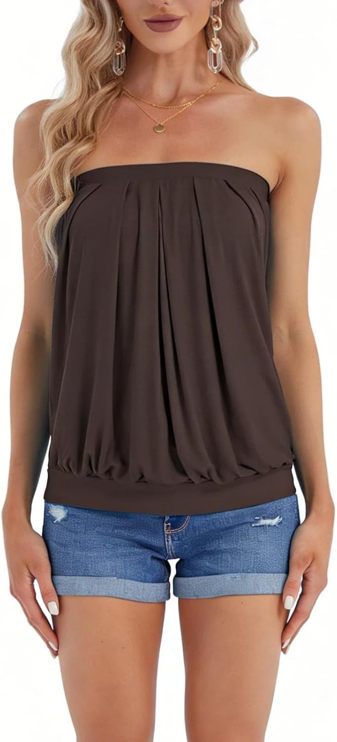 image:imageDJT Womens Strapless Bandeau Tube Top Loose Casual Summer Tank TopCoffee