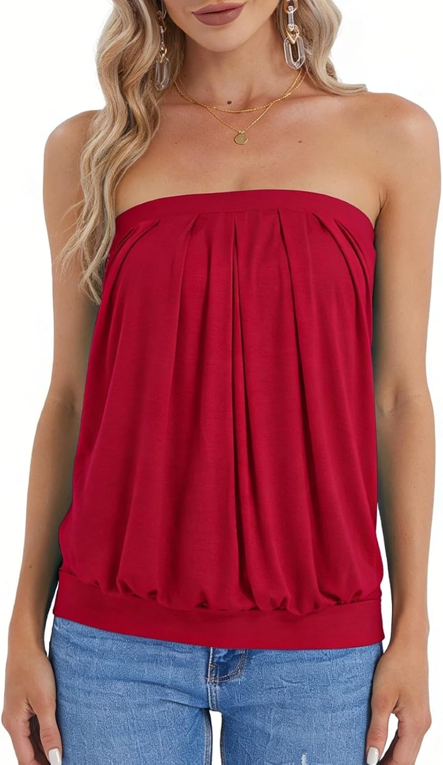 image:imageDJT Womens Strapless Bandeau Tube Top Loose Casual Summer Tank TopRed